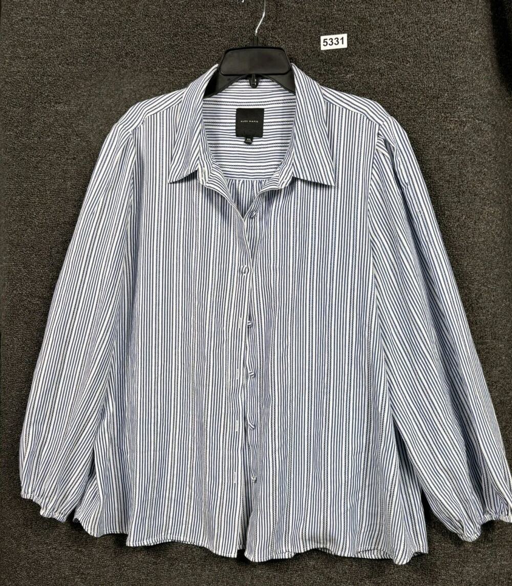 Alex Marie Blue White Stars & Stripes Logan Shirt Womens Size XXL Button Up LS